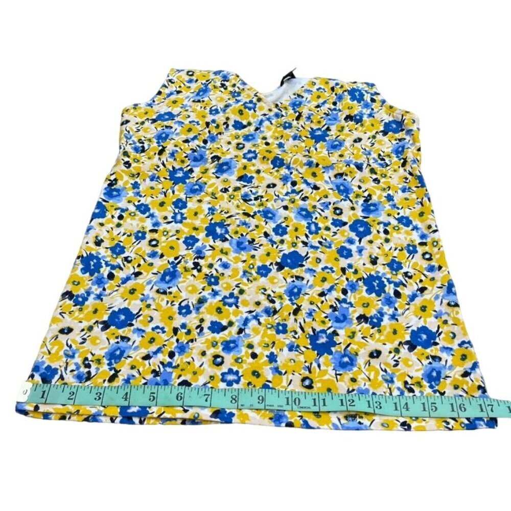 Ann Taylor Women Cotton/Spandex Floral Yellow & Blue Sleeveless V-Neck Top L - Picture 8 of 9